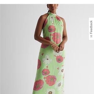 Floral Print Tie Halter Neck Open Back Maxi Dress